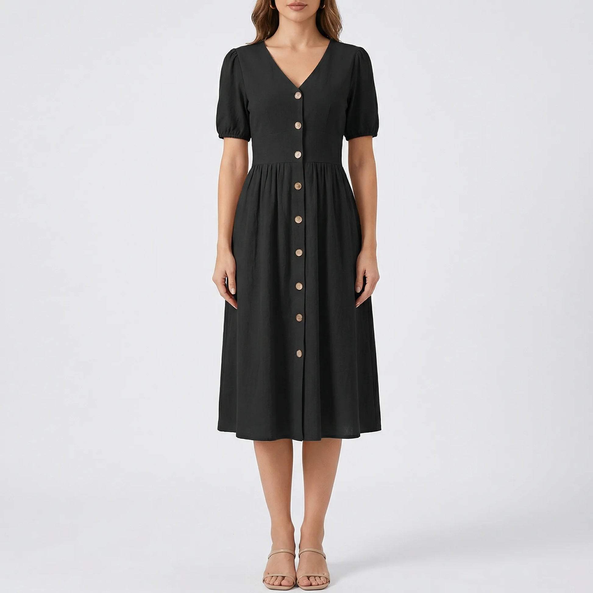 V Ausschnitt Midikleid Mit Knopfleiste - Maxine