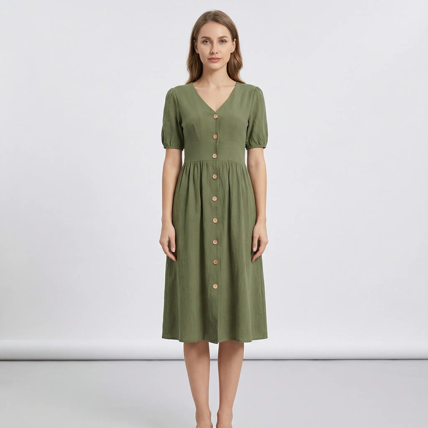 V Ausschnitt Midikleid Mit Knopfleiste - Maxine