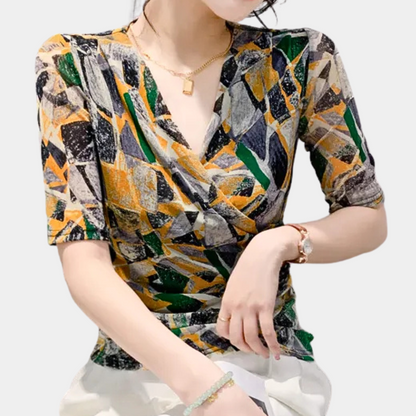 Vrolijke V-hals Blouse voor Dames - Aria