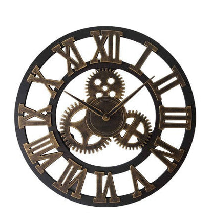 Retro Industriële Wandklok van Hout – Ironwood