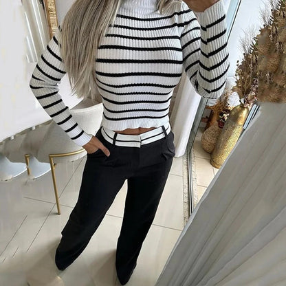 Tweedelige Dames Herfstset met Strepen – Isabelle