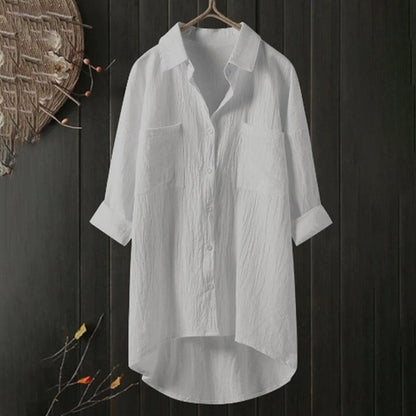 Luchtige Damesblouse met Lange Mouwen en Voorzakken – Selene