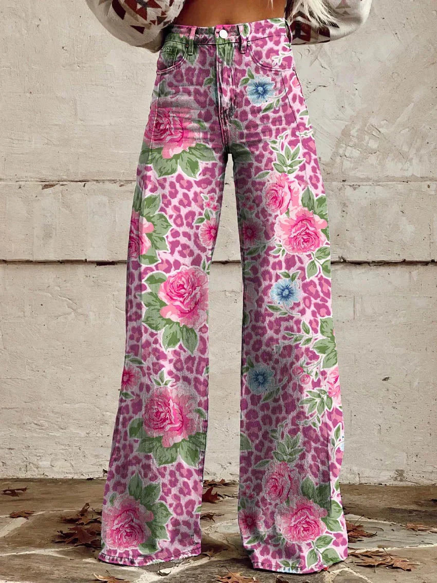 Wide-Leg Floral Print Trousers - Alexis