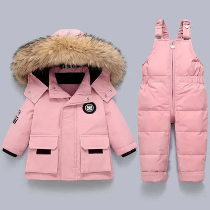 Winterset voor kinderen met gevoerde winterjas en sneeuwbroek met bretels – Emilie
