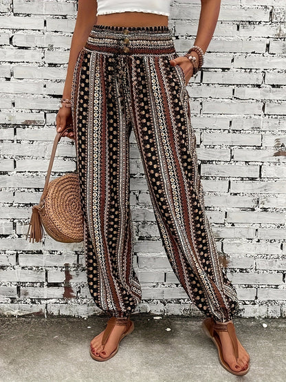 Boho Hoge Taille Damesbroek met Print & Geraffineerde Taille – Linara