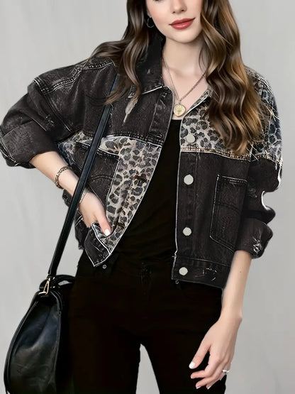 Wildly Chic Luipaardprint Denim Jas - Leona
