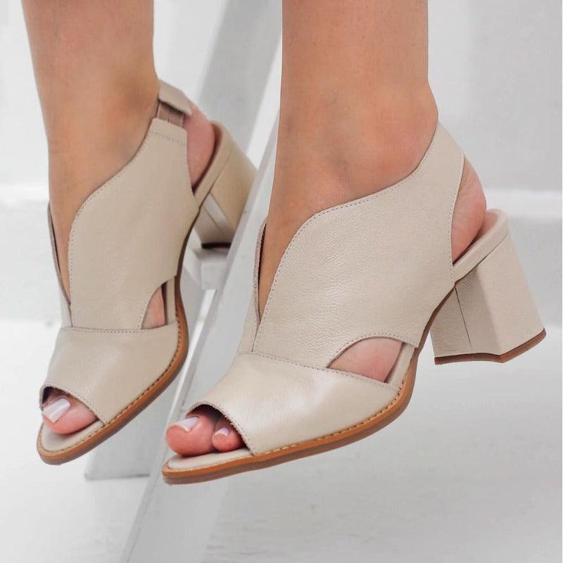 Dames leren sandalen met hak en comfortabel voetbed - Selina
