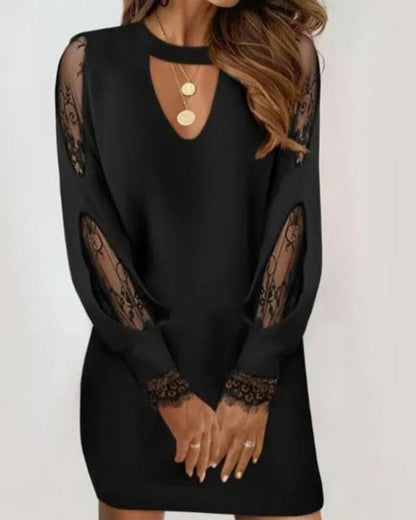 Zwarte Bodycon Jurk met Netstof en V-hals – Selena