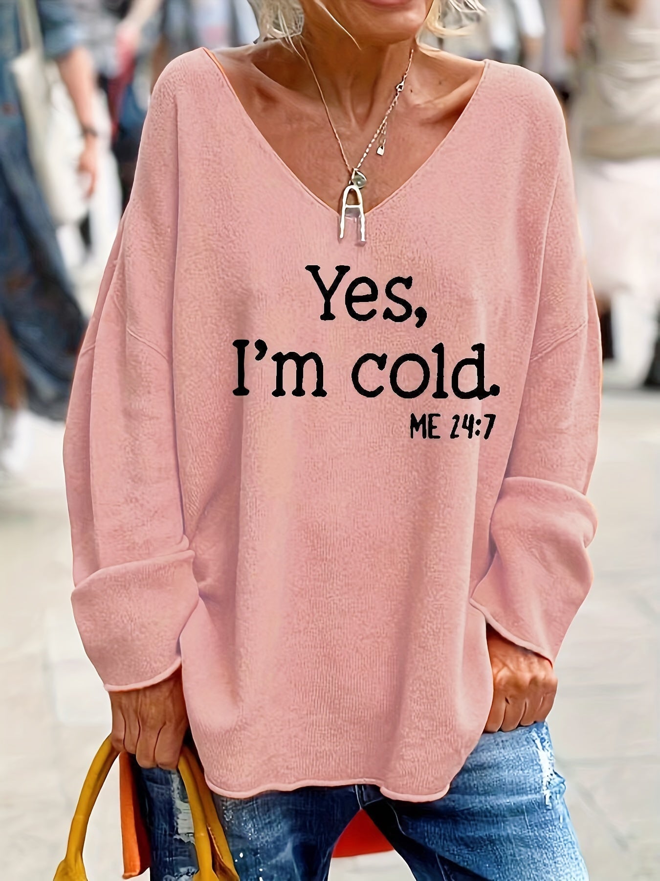 Oversized Dames Trui met V-hals & Patronen – Alenia