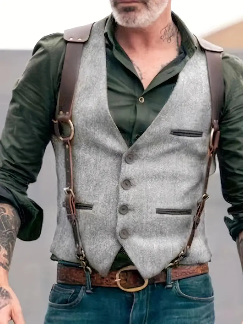 Heren Vintage V-hals Omkeerbaar Vest - Nathan