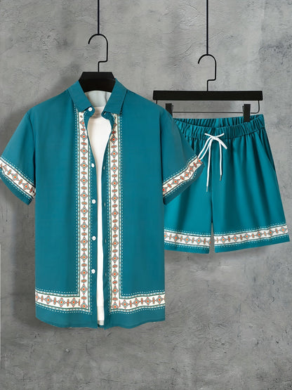 Tweedelige Boho Zomer Set Heren Shirt en Shorts Casual - Malik