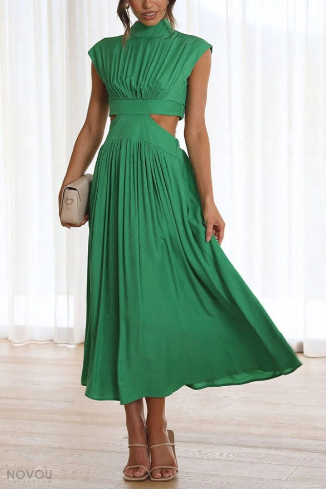 Trendy Midi Zomerjurk met Col en Taille Uitsparing – Avelina