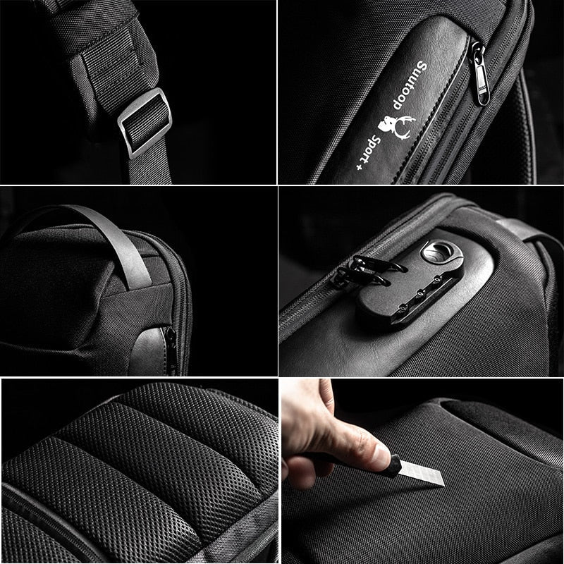 Compact Waterbestendige Schoudertas voor Mannen – Diefstalpreventie met USB-Poort