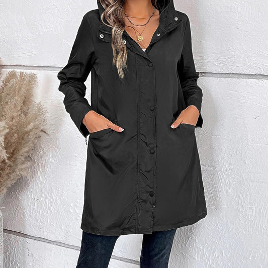 Lange Dames Herfstjas met hoge kraag & knoopsluiting – Leandra