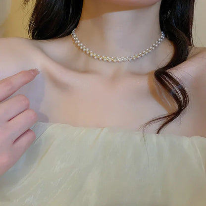 Dubbele Kristallen en Parels Ketting - Amira