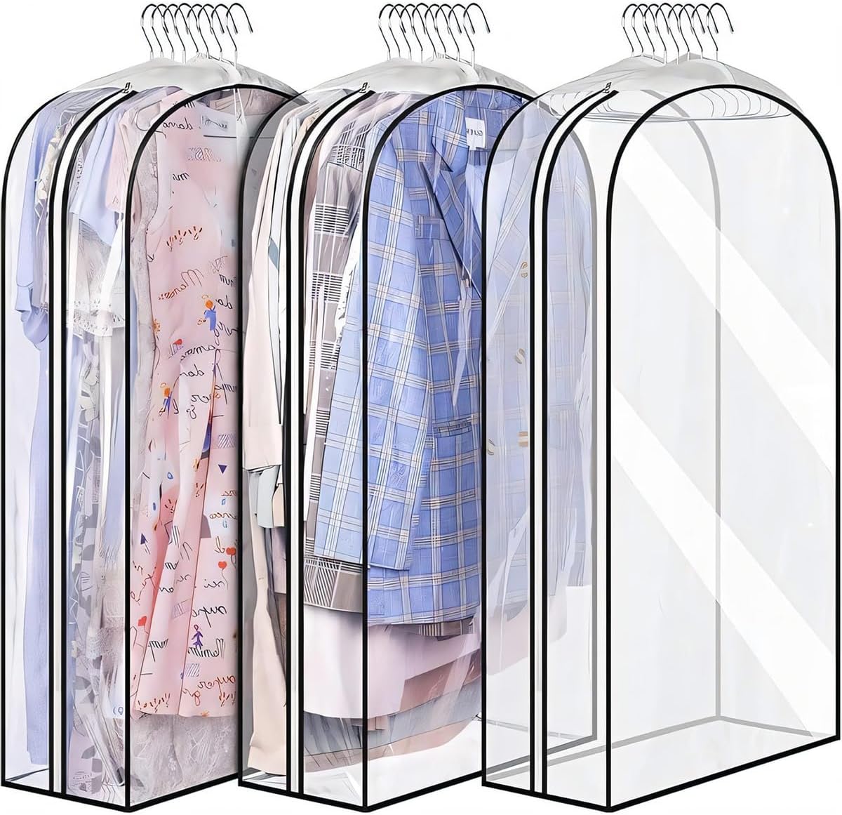 Transparante kledinghoezen met inzetstukken – Set van 6 opberghoezen met zijrits