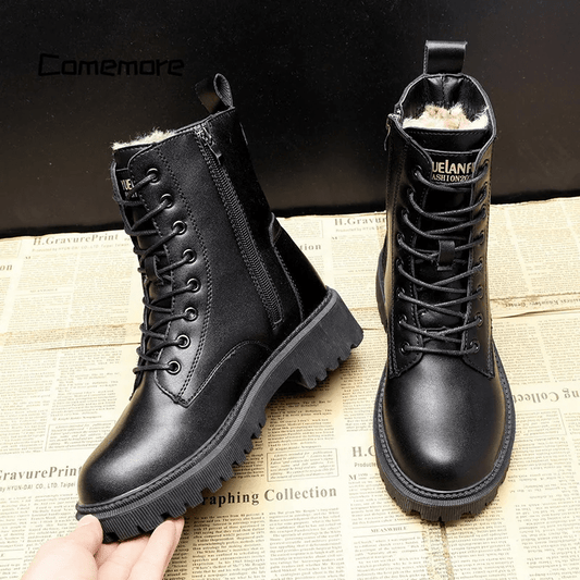 Luxe Zwarte Leren Dames Winterboots - Bella