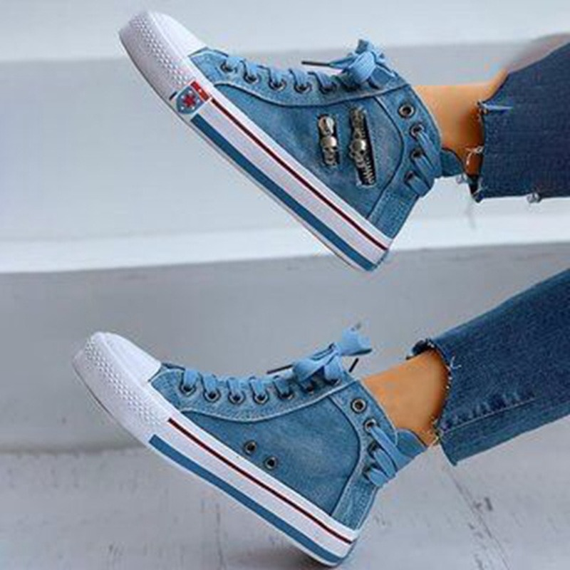 Trendy Hoge Denim Dames Sneakers – Selina