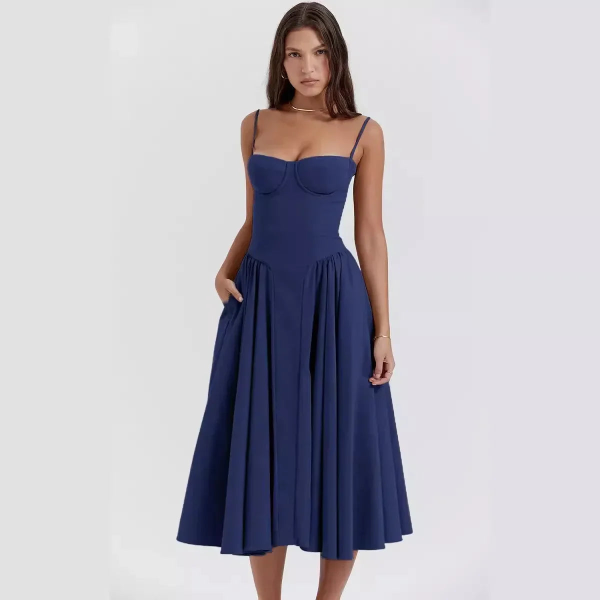 Trendy Midi Avondjurk met plissézoom - Amara