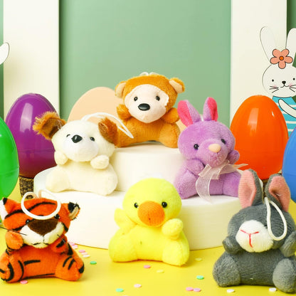 Pluche paaseieren met mini-diertjes voor kinderen – set van 12 verrassingseieren