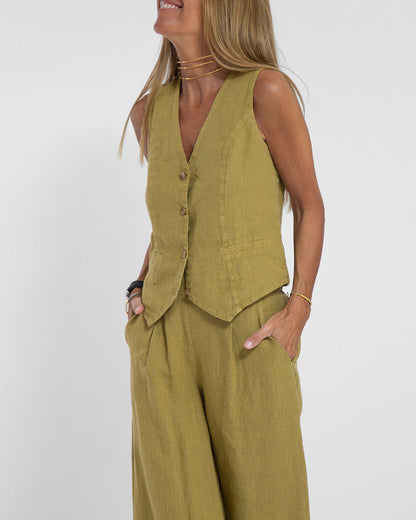 Linnen 2-Delige Set met Wijde Broek en Vest – Alma