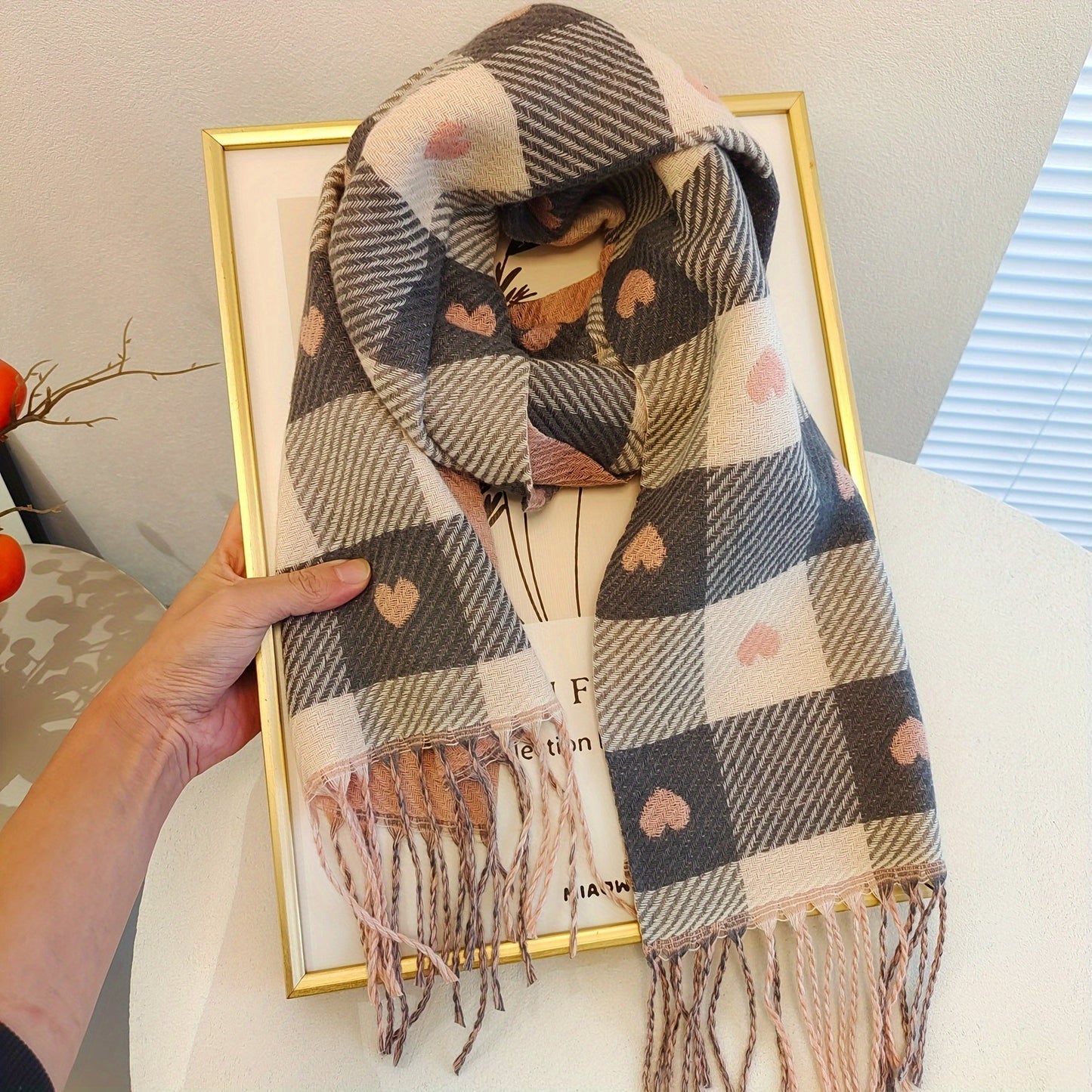 Geruite Dames sjaal van polyester voor de herfst & winter – Aurelie