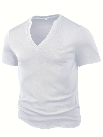 Heren T-shirt met Diepe V-hals en Textuur – Rafael
