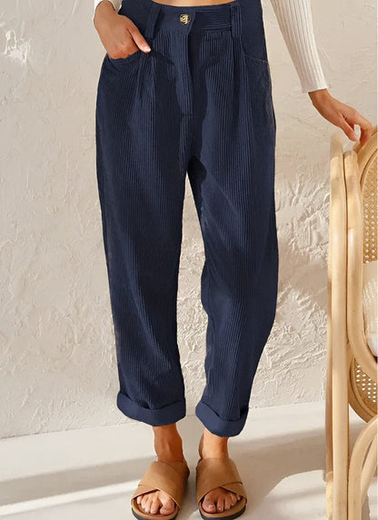 Stijlvolle Dames Corduroy Broek met Hoge Taille – Naima