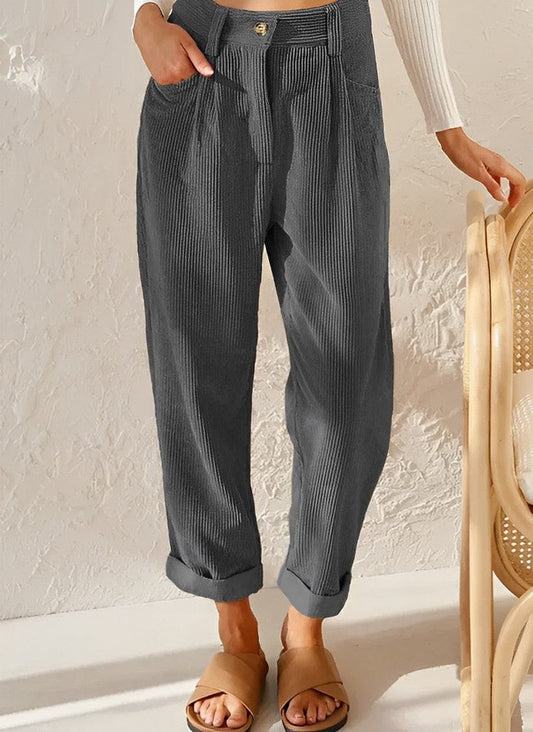 Stijlvolle Dames Corduroy Broek met Hoge Taille – Naima