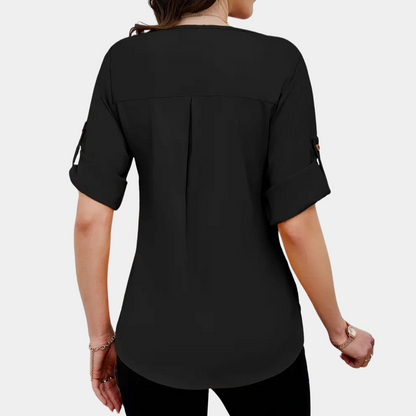 Luchtige Zwarte Plooienblouse voor Dames - Amira