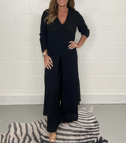 Tweedelige dames set met wijde broek – Trendy & Luchtig – Cosima