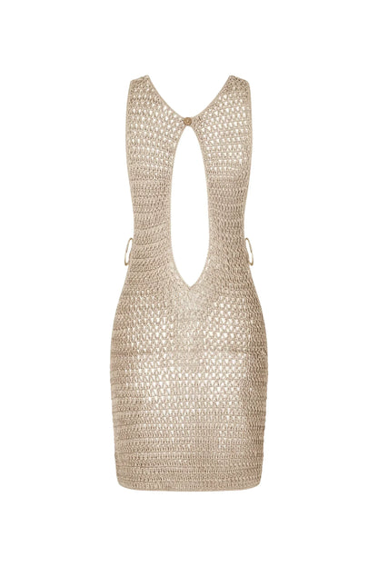 Beige Gebreide Doorschijnende Strandjurk met Luchtig Design – Kaïa