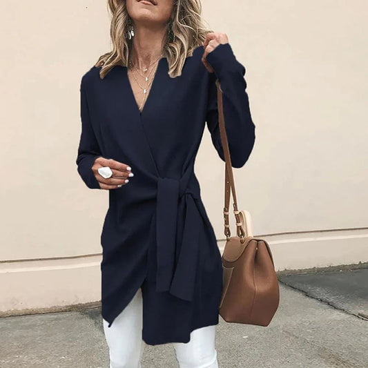 Gebreid Damesvest Met Strikceintuur – Elin