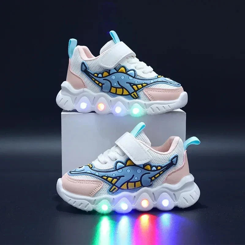 Lichtgevende dino-sneakers voor kinderen met klittenbandsluiting – GlowSteps
