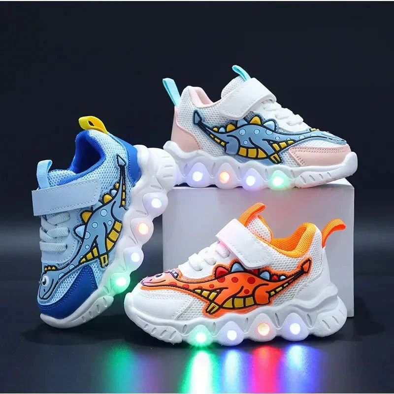 Lichtgevende dino-sneakers voor kinderen met klittenbandsluiting – GlowSteps
