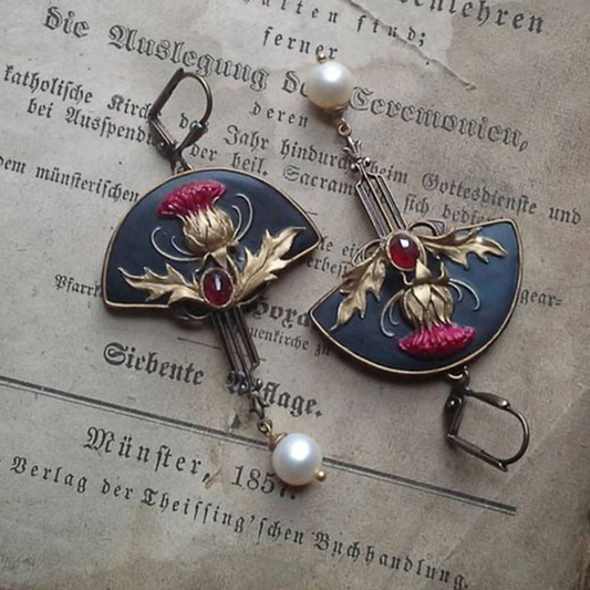 Boho Oorbellen met Parels en Rode Kristal - Elodie