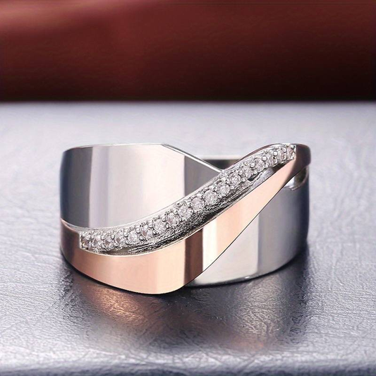 Vintage Roségoud en Zilver Zirkonia Ring - Elviana