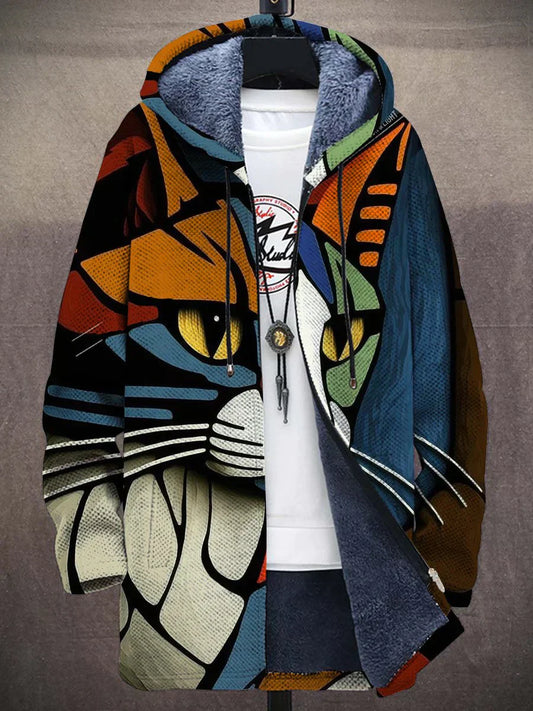 Abstracte Kattenprint Vest met Pluche Voering - Luna