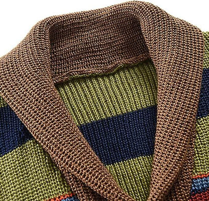 Gebreide Heren Cardigan met Kleurblok en Geometrisch Patroon – Leandro