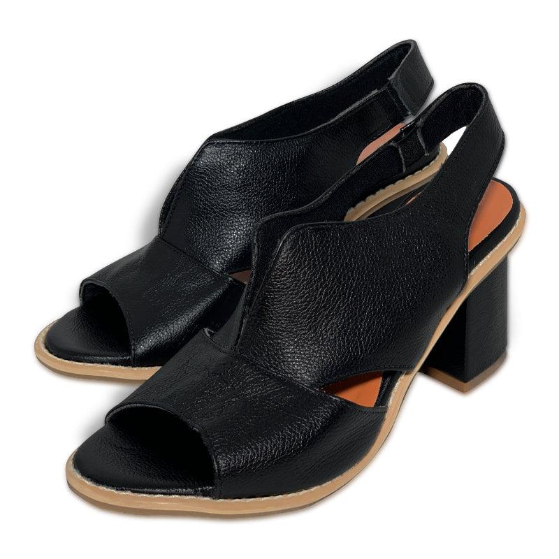 Dames leren sandalen met hak en comfortabel voetbed - Selina