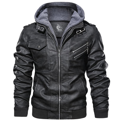 Heren leren jack met afneembare capuchon - Ryder