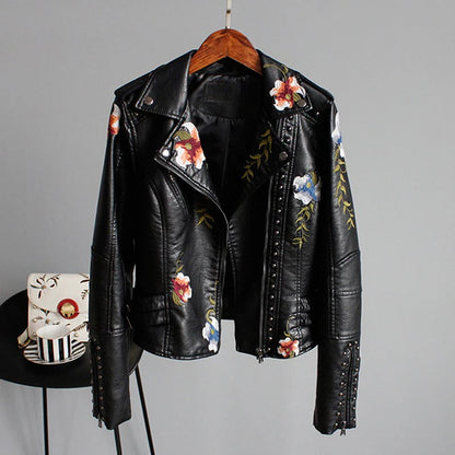 Geborduurde Dames Kunstlederen Motorjack – Eleonora
