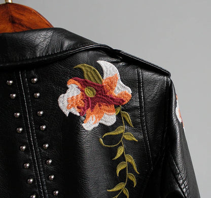 Geborduurde Dames Kunstlederen Motorjack – Eleonora