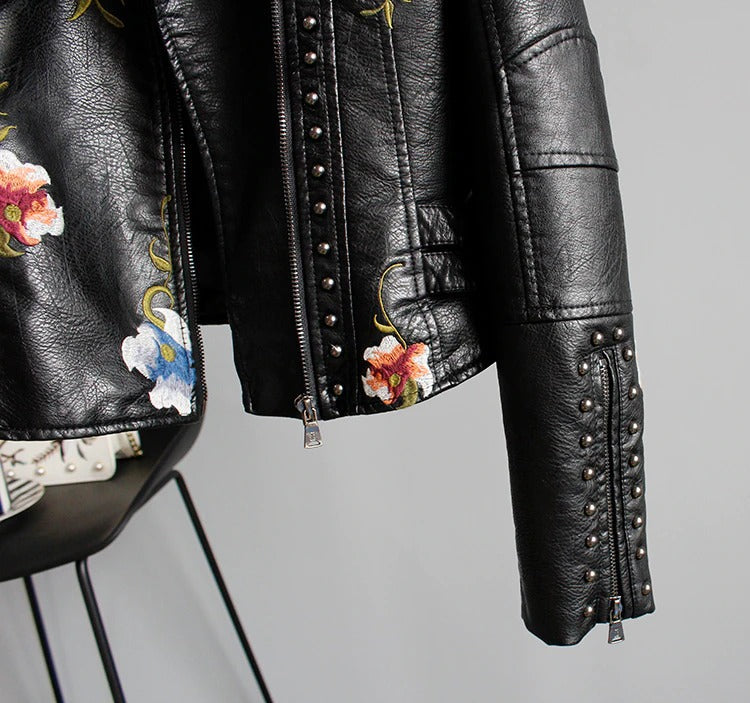 Geborduurde Dames Kunstlederen Motorjack – Eleonora
