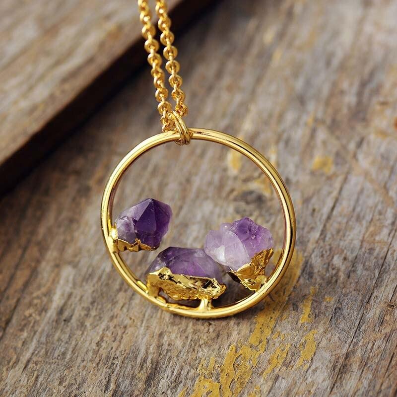 Minimalistische Amethist Ruwe Steen Ketting - Evelyne