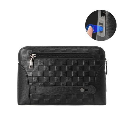 Leren Heren Handtas met Vingerafdrukslot – Anti-Diefstal Clutch & Portemonnee