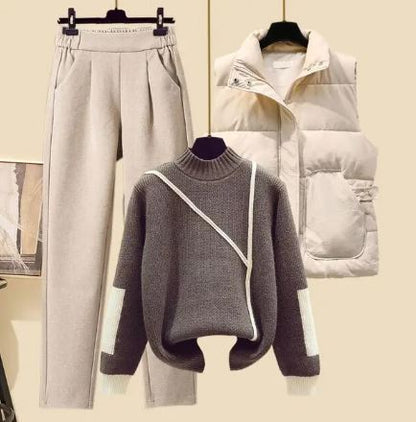 3-Delige Dames Herfstset met Broek, Bodywarmer en Trui – Amira