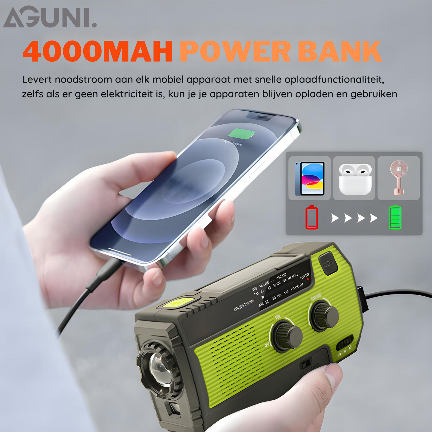 Draagbare Noodradio met Zonne-energie - PowerWave