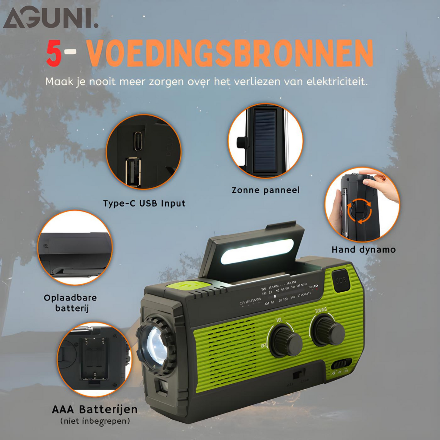 Draagbare Noodradio met Zonne-energie - PowerWave