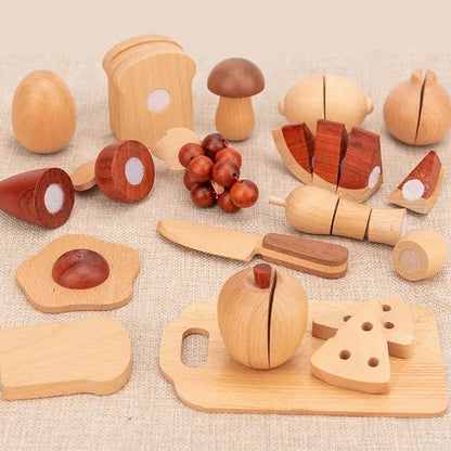 Houten keukenspeelgoed met boomstamlook voor rollenspellen en leerplezier